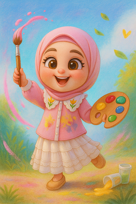 تصویرسازی دختربچه  محجبه نقاش